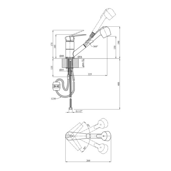 Кухонный смеситель с выдвижным изливом Kroner KRM Odra-C030-T (CV021127)