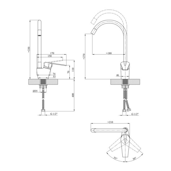 Кухонный смеситель Kroner KRM Odra-C032BLK (CV021167)