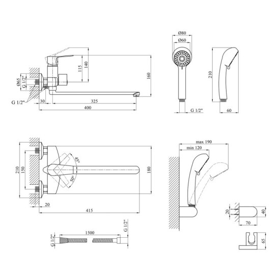 Смеситель для ванны Kroner KRP Enzo-C070 (CV023615)