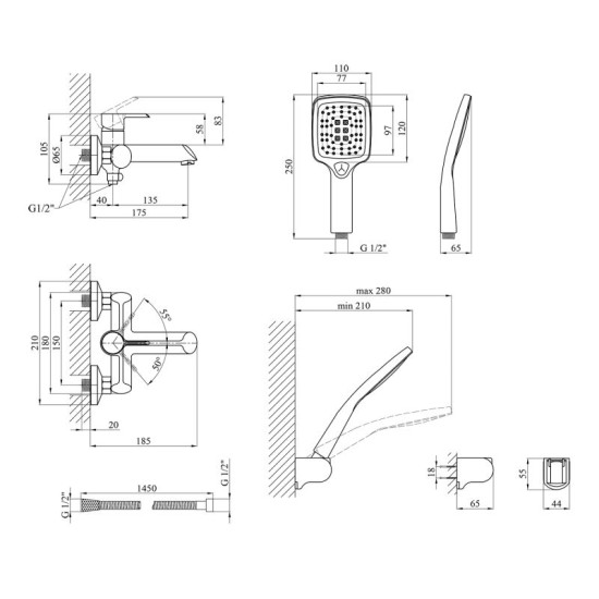 Смеситель для ванны Kroner KRP Essen-SCH060 (CV024326)