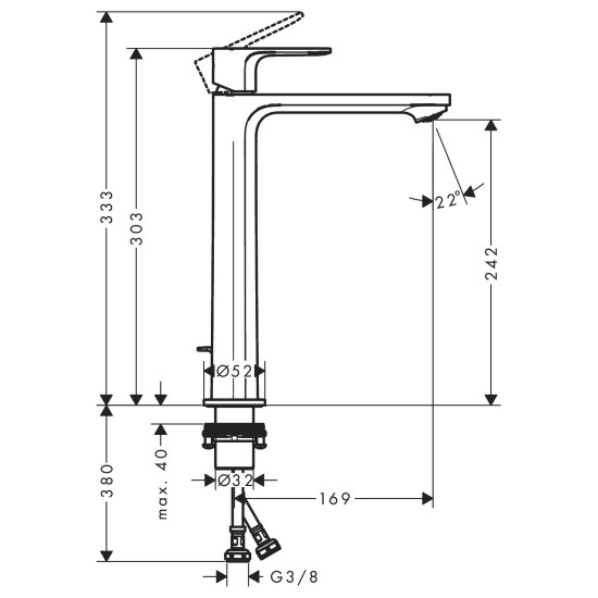Змішувач для раковини Hansgrohe Rebris E 72581670 чорний матовий
