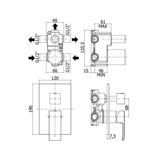 Змішувач прихованого монтажу для душу Paffoni Elle чорний EL019NO-M