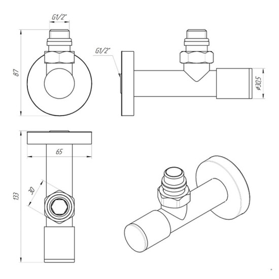 Кран Laris 1/2"-1/2" Подовжений (ZZ-5101) 71401048