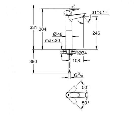 Змішувач для раковини Grohe BauEdge 23761001
