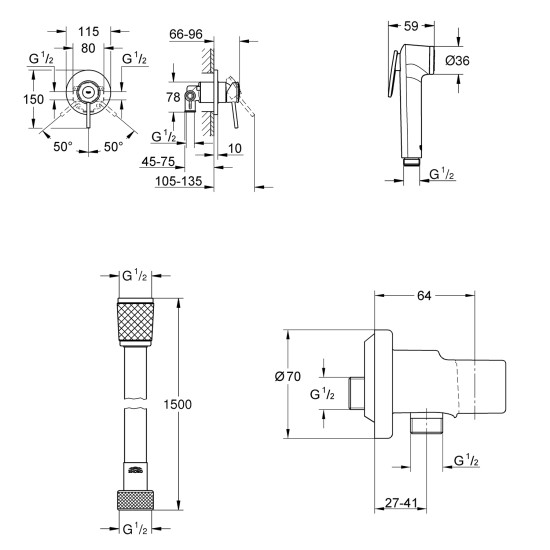 Гігіенічний душ зі змішувачем Grohe QuickFix BauClassic UA202606QF