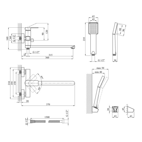 Смеситель для ванны Kroner KRM Ems-C070 (CV017358)