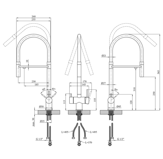 Кухонний змішувач із підключенням до фільтра Kroner KRP Edelstahl Klassisch-ESG03815BLK (CV027933)