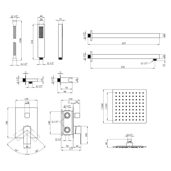 Душевая система скрытого монтажа Kroner KRP Edelstahl Kubus SCH082 (CV029972)