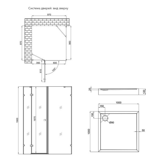 Душевая кабина Qtap Capricorn CRM1011SC6 Clear 2020x1000x1000 мм + поддон Tern 301112 100x100x12 см с сифоном