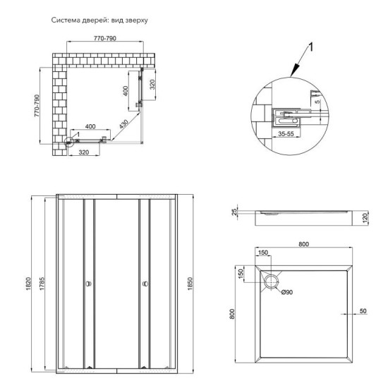 Душевая кабина Qtap Presto CRM1088SP5 Pear 1970x800x800 мм + поддон Tern 308812C 80x80x12 см с сифоном