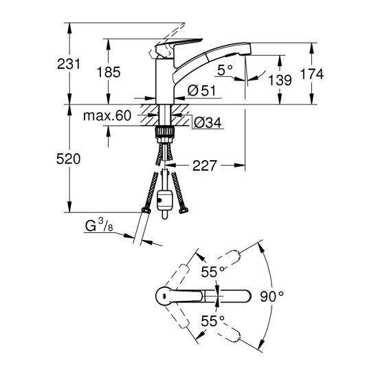 Кухонный смеситель с выдвижным изливом Grohe QuickFix Start 30531001