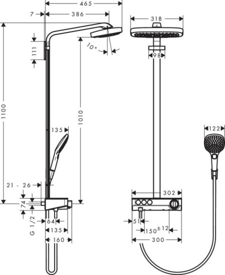 Душова система Hansgrohe Raindance Select E 300 3jet Showerpipe 27127400