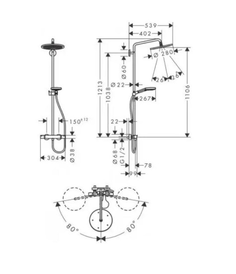 Душова система Hansgrohe Raindance Select S Showerpipe 26890670 чорний матовий