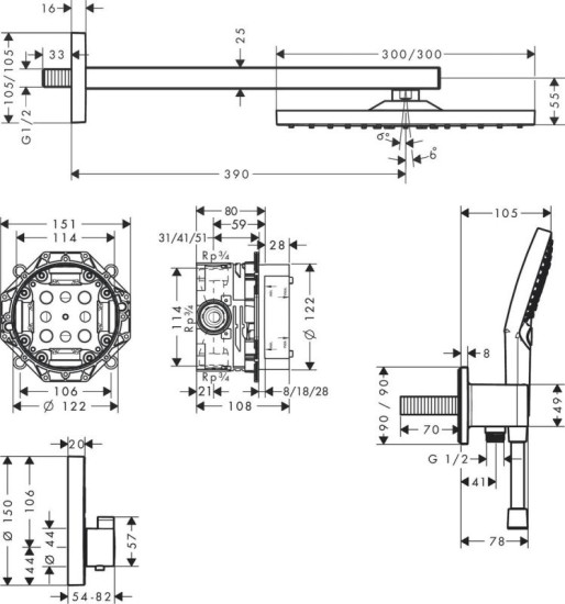 Душевая система скрытого монтажа Hansgrohe Raindance E 300 1jet ShowerSelect Square 27952000