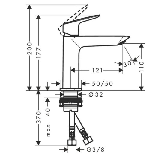 Змішувач для раковини Hansgrohe Logis 110 Fine push-open71252000