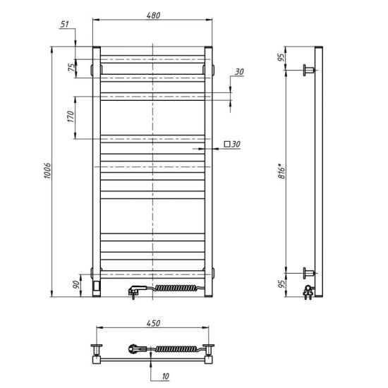 Рушникосушарка Navin Авангард 480х1000 Sensor 12-028053-4810 правий, таймер, білий