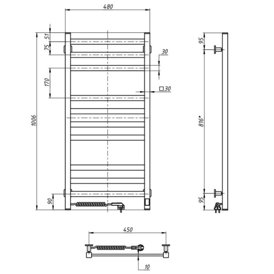 Полотенцесушитель Navin Авангард 480х1000 Sensor 12-028153-4810 левый, таймер, белый