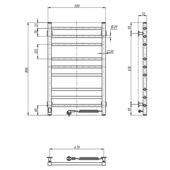 Полотенцесушитель Navin Классик Квадро 500x800 Sensor 12-216053-5080 правый, таймер, черный муар