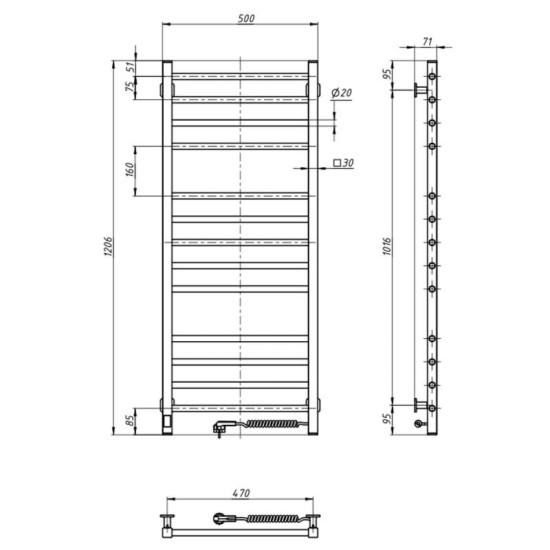 Рушникосушарка Navin Класік Квадро 500x1200 Sensor 12-216053-5012 правий, таймер, чорний муар