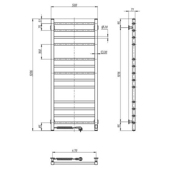 Полотенцесушитель Navin Классик Квадро 500x1200 Sensor 12-216153-5012 правый, таймер, черный муар