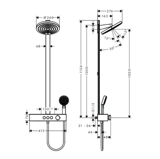 Душова система Hansgrohe Pulsify Showerpipe 260 24240670 чорний матовий