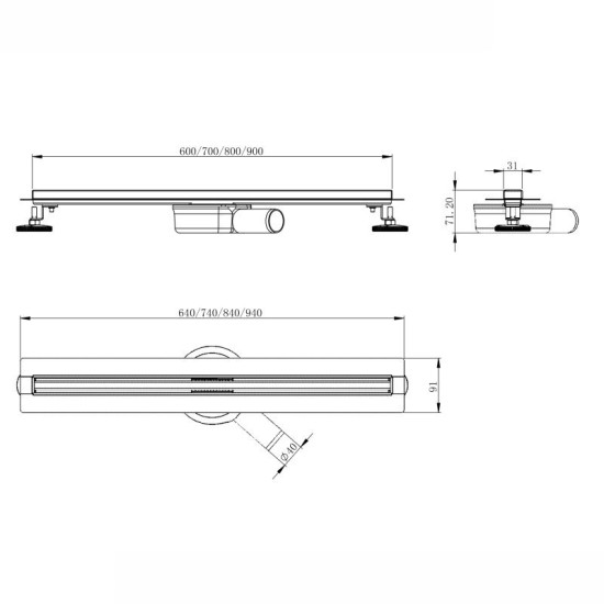 Лінійний трап Volle MASTER LINEA Flecha 800 з тонкою решіткою cepillado cromo 9046.212414
