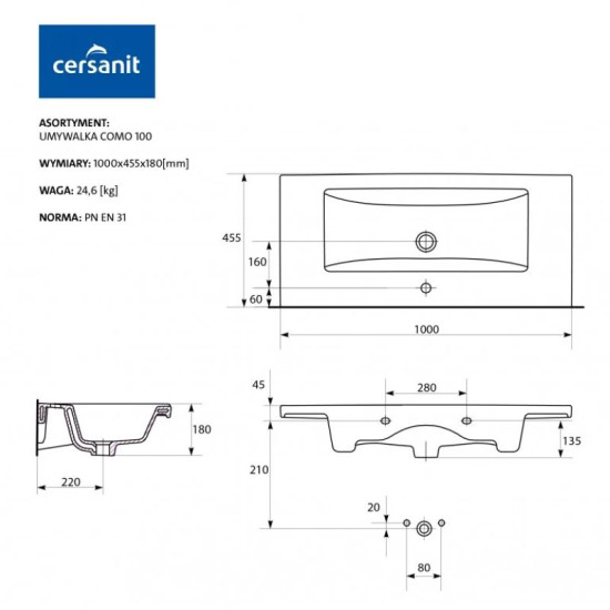 Раковина Cersanit COMO 100 K32-016-EX1