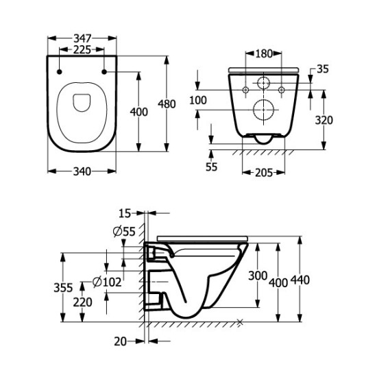 Унітаз підвісний Roca Gap Rimless Square Compacto A34H473000