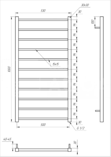 Полотенцесушитель Genesis Aqua Flat 100x53 серый