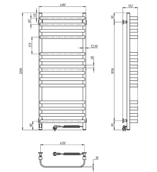 Полотенцесушитель Navin Stugna 480x1200 Sensor левый черный муар 12-249153-4812
