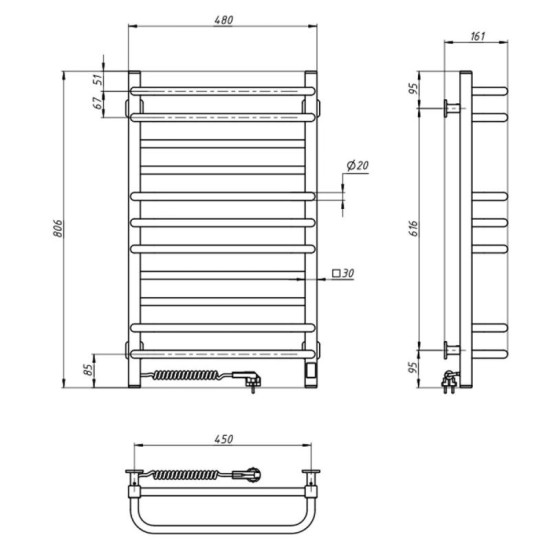 Рушникосушарка Navin Грандіс 480x800 Sensor з таймером лівий 12-108153-4880