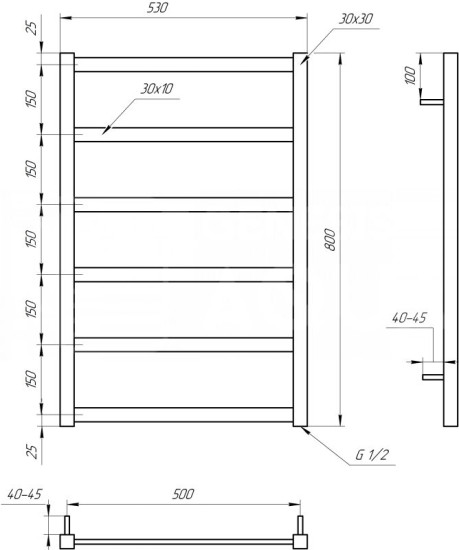 Полотенцесушитель Genesis Aqua Lono 80x53 черный