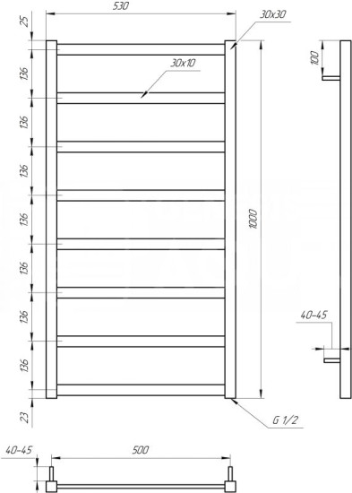 Полотенцесушитель Genesis Aqua Lono 100x53 черный