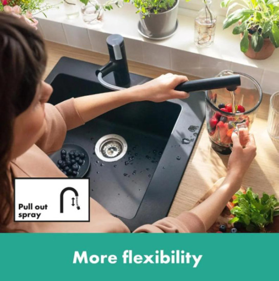 Кухонный смеситель с выдвижным изливом Hansgrohe Zesis M33 74800670 черный матовый