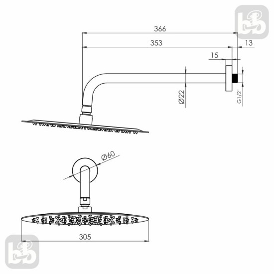 Лійка для верхнього душу Volle CASCADA R100 1586.180202 cepillado niquel