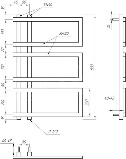 Полотенцесушитель Genesis Aqua Enzo 80x50 серый