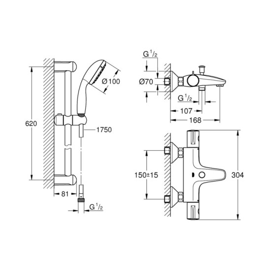 Смеситель термостатический для ванны Grohe Grohtherm 800 34567001