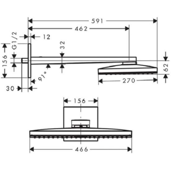 Лейка для верхнего душа Hansgrohe Rainmaker Select 460 1jet с держателем черный/хром (24003600)