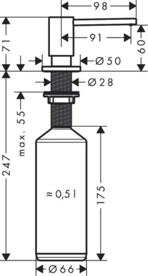Дозатор для миючого засобу Hansgrohe A41 500 ml врізний чорний матовий (40438340)