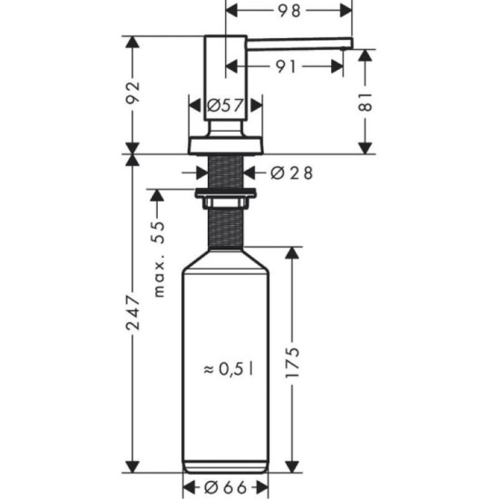 Дозатор для миючого засобу Hansgrohe A51 500 ml Stainless Steel Finish (40448800)