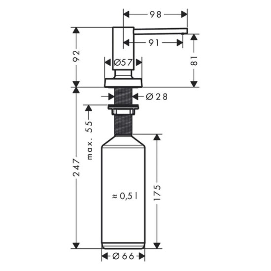 Дозатор для моющего средства Hansgrohe A51 500 ml черный матовый (40448670)