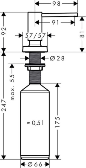 Дозатор для миючого засобу Hansgrohe A71 врізний 500 ml stainless steel (40468800)