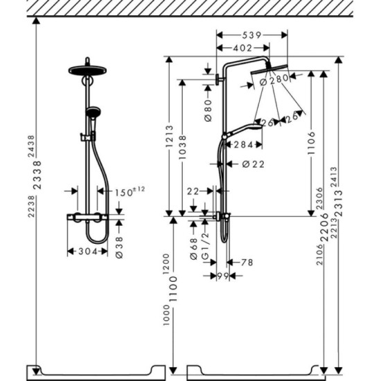 Душова система Hansgrohe Croma Select S 280 1jet Showerpipe матова бронза (26890140)
