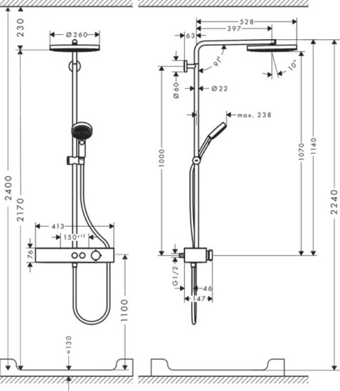 Душова система Hansgrohe Pulsify Showerpipe 260 1jet 400 EcoSmart чорний матовий (24221670)