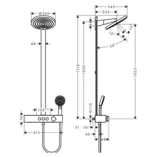 Душова система Hansgrohe Pulsify Showerpipe 260 2jet EcoSmart 400 (24241000)