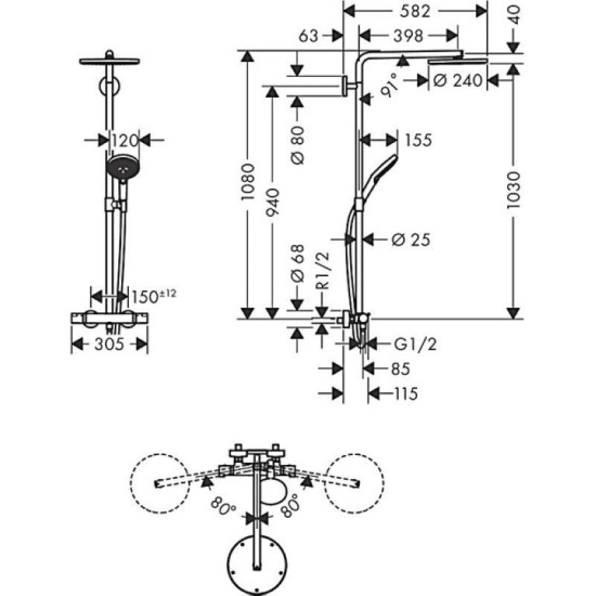 Душова система Hansgrohe Raindance S 240 Showerpipe PowderRain 1jet матова бронза (27633140)