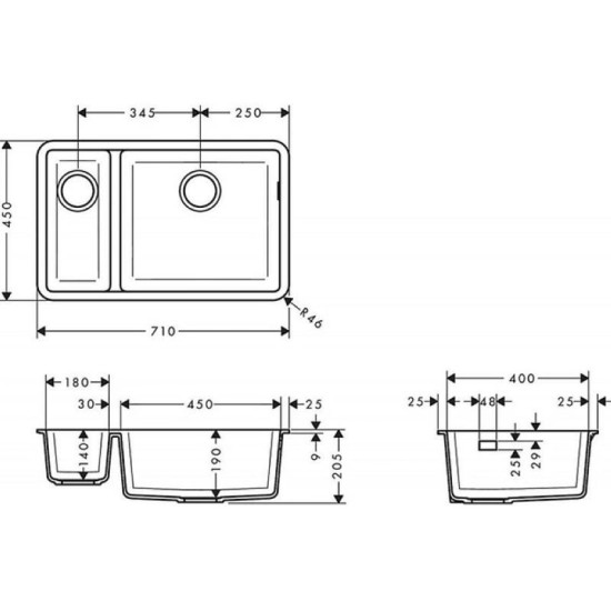 Кухонная мойка Hansgrohe S 51 S510-U635 под столешницу 180/450 graphiteblack (43433170)