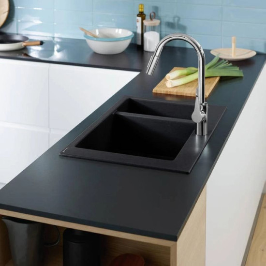 Кухонная мойка Hansgrohe S51 S510-F635 770х510 на 2 чаши 80/450 graphiteblack (43315170)