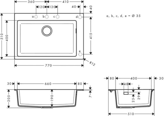 Кухонная мойка Hansgrohe S51 S510-F660 Built-in sink 770х510 stonegrey (43313290)