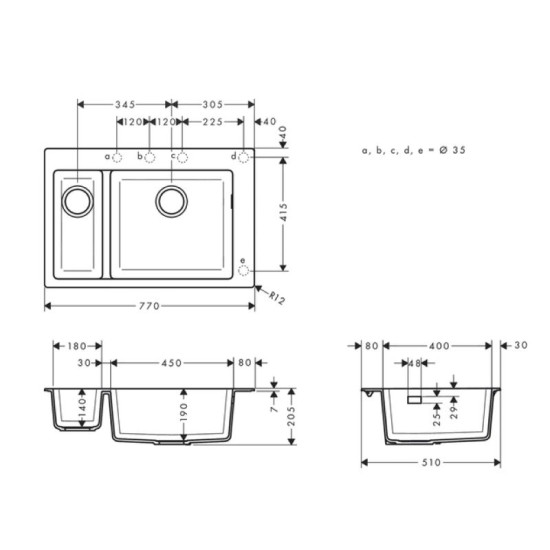 Кухонная мойка Hansgrohe S51 S510-U635 под столешницу 180/450 Stonegrey (43433290)